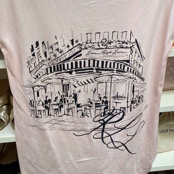 Lauren Ralph Lauren Light Pink Graphic Tee - Paris Coffee Scene. XS. LIKE NEW! - Picture 3 of 6
